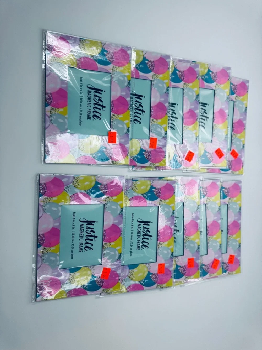 Justice Multicolor Confetti Magnetic Party Photo Frames - Pink, Yellow, Blue NWT